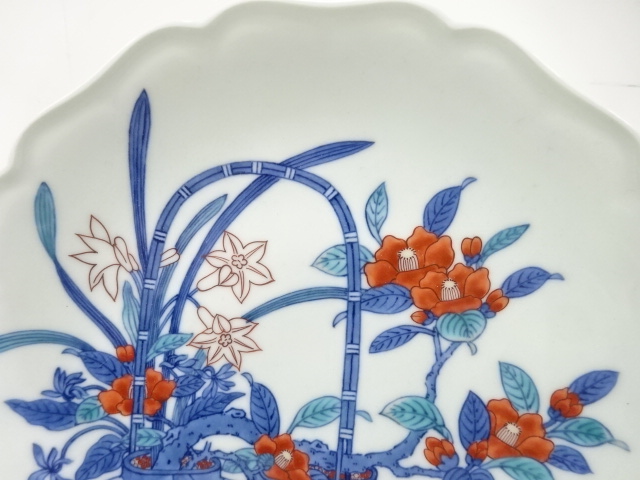  有田焼　今泉今右衛門造　色鍋島　篭花絵　額皿